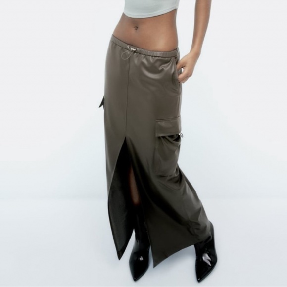 NWT ZARA FAUX LEATHER CARGO SKIRT ANTHRACITE GREY - Picture 2 of 8